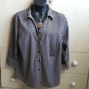 ELEMENTZ Black and Taupe Stripe Blouse Women's Plus Size 2X